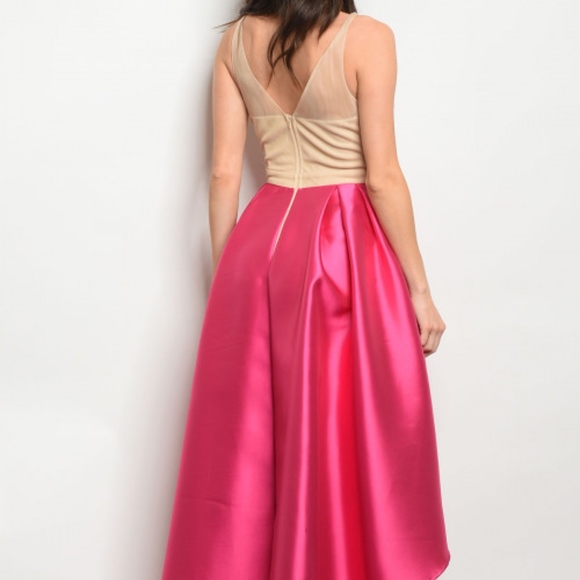 JEWEL EMBELLISHED NUDE & FUSCIA GOWN - Picture 5 of 5